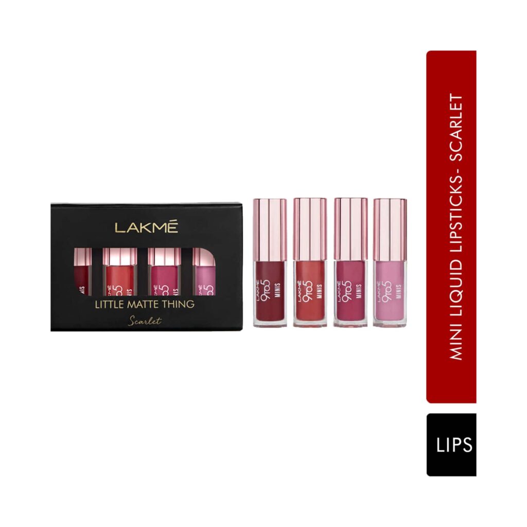 Lakme 9 To 5 Primer + Matte Mini Liquid Lipstick - Scarlet (4pcs) - Lakme