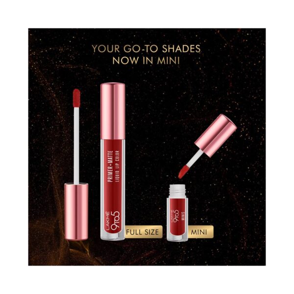 Lakme 9 To 5 Primer + Matte Mini Liquid Lipstick - Scarlet (4pcs) - Lakme