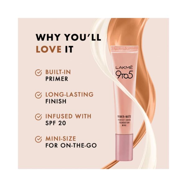 Lakme 9 To 5 Primer + Matte Perfect Cover Foundation Mini SPF 20 - C100 Cool Ivory (15ml) - Lakme