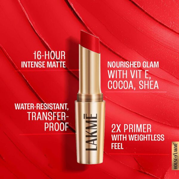 Lakme 9to5 Powerplay Priming Matte Lipstick Lasts 16hrs - Red Twist (3.6 g) - Lakme