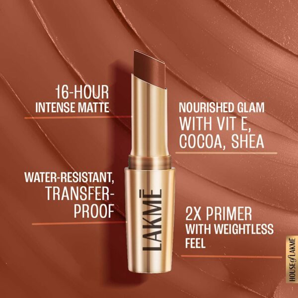 Lakme 9to5 Powerplay Priming Matte Lipstick Lasts 16hrs - Rustic Brown (3.6 g) - Lakme