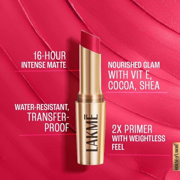 Lakme 9to5 Powerplay Priming Matte Lipstick Lasts 16hrs - Scarlet Surge (3.6 g) - Lakme