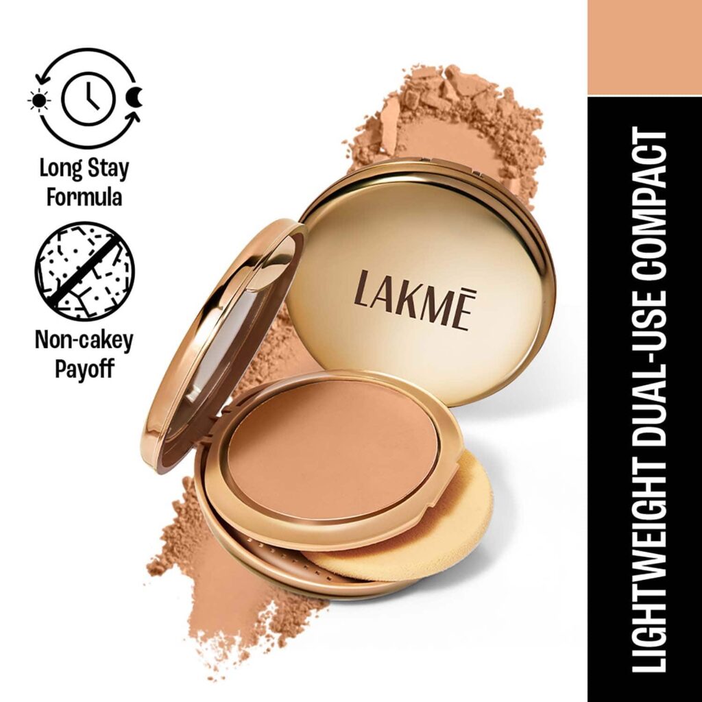 Lakme 9to5 Unreal Dual Cover Pressed Powder 2 In 1 Compact + Foundation - 16 Sand (9 g) - Lakme