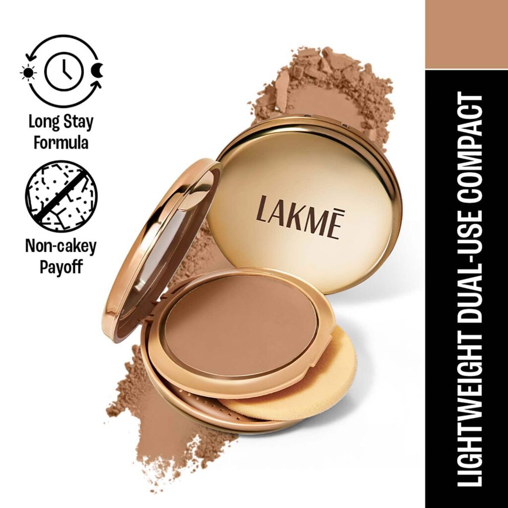 Lakme 9to5 Unreal Dual Cover Pressed Powder 2 In 1 Compact + Foundation - 34 Almond (9 g) - Lakme