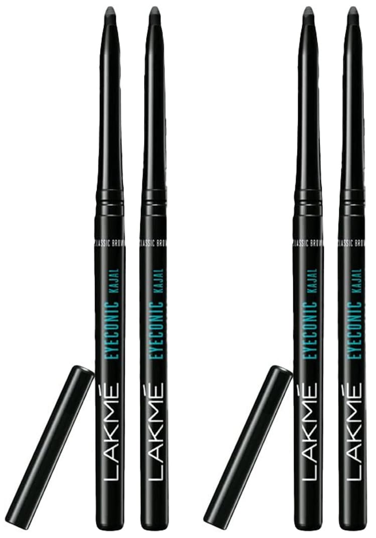 LAKMÉ Eyeconic Black Kajal 0.35 G (Combo Pack Of 4) Matte Kohl Liner In A Twist Up Pencil - Waterproof, Smudge Proof & Long Lasting Eye Makeup
