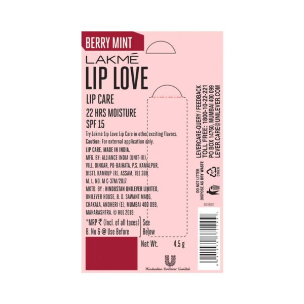 Lakme Lip Love Gelato Chapstick Lip Balm - Berry Mint (4.5g) - Lakme