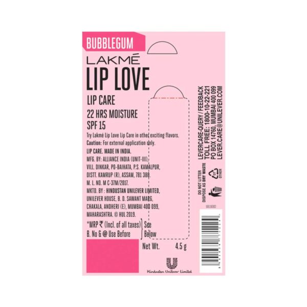 Lakme Lip Love Gelato Chapstick Lip Balm - Bubblegum (4.5g) - Lakme