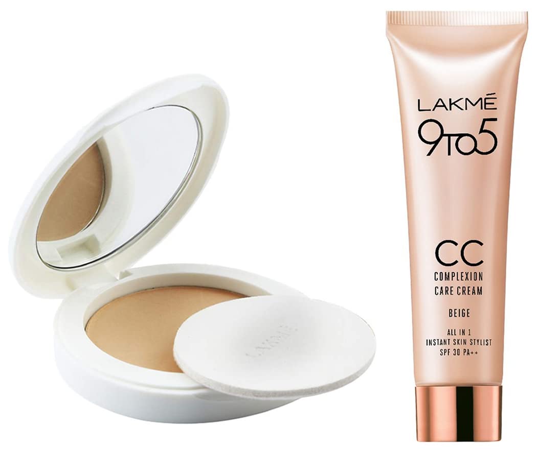 LAKMÉ Perfect Radiance Skin Lightening Compact Powder & 9 To 5 Cc Cream Mini, 01 - Beige,9 G - Matte