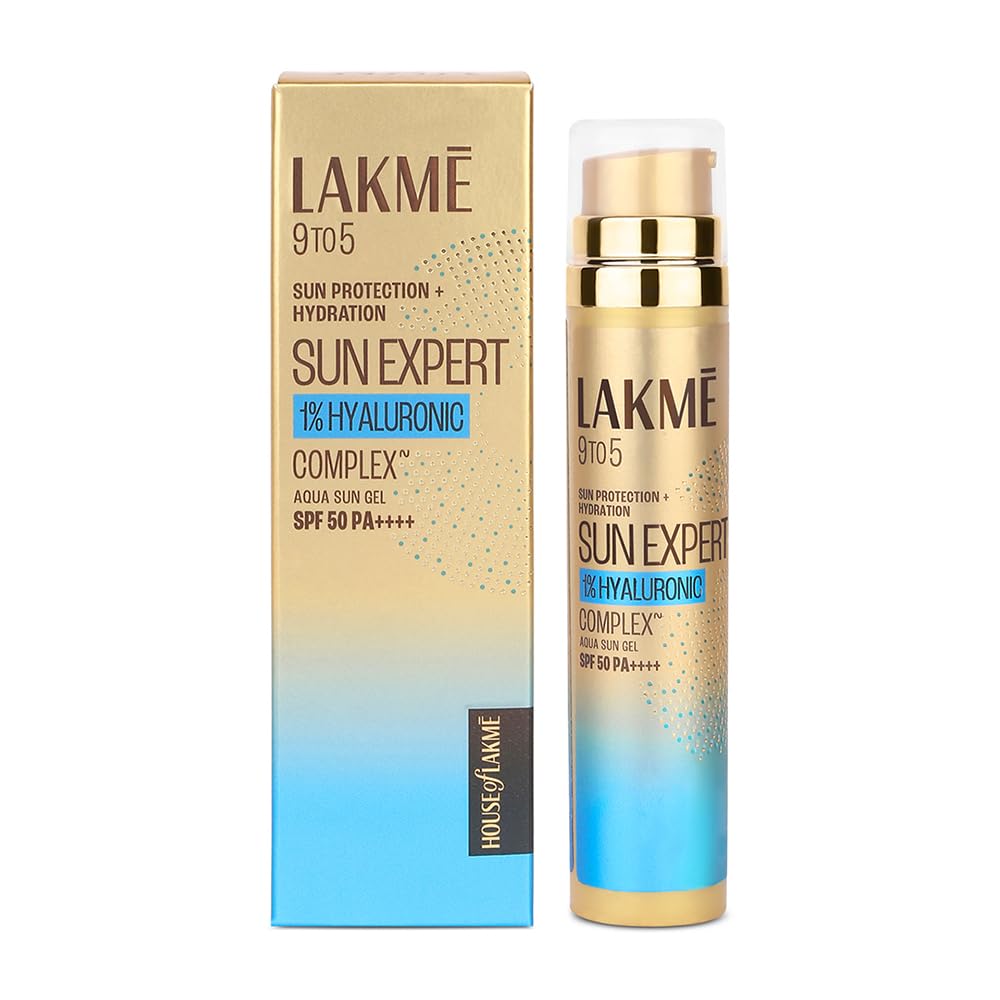 LAKMÉ Sun Expert 1% Hyaluronic water-light Sunscreen gel SPF 50 Pa++++ Best for Oily Skin | Even toned & Glowing Skin | Non-Sticky| Helps reduce pigmentation | UVA/B Protection,...