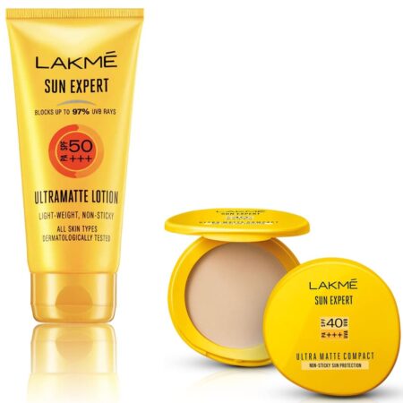 LAKMÉ Sun Expert SPF 50 PA+++ Ultra Matte Lotion for All Skin types, 50 ml And Sun Expert Ultra Matte SPF 40 PA+++ Compact, 7g