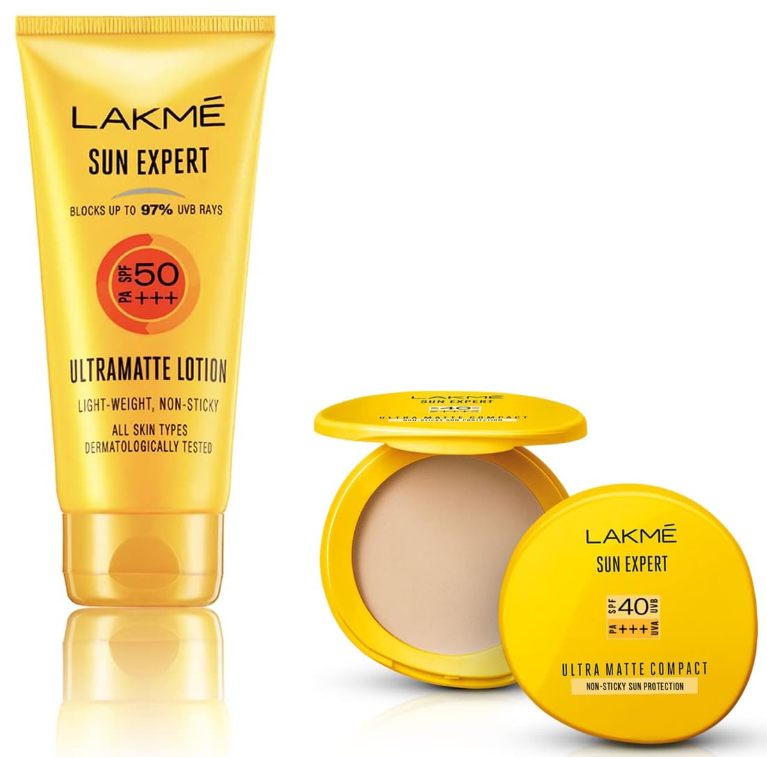 LAKMÉ Sun Expert SPF 50 PA+++ Ultra Matte Lotion for All Skin types, 50 ml And Sun Expert Ultra Matte SPF 40 PA+++ Compact, 7g