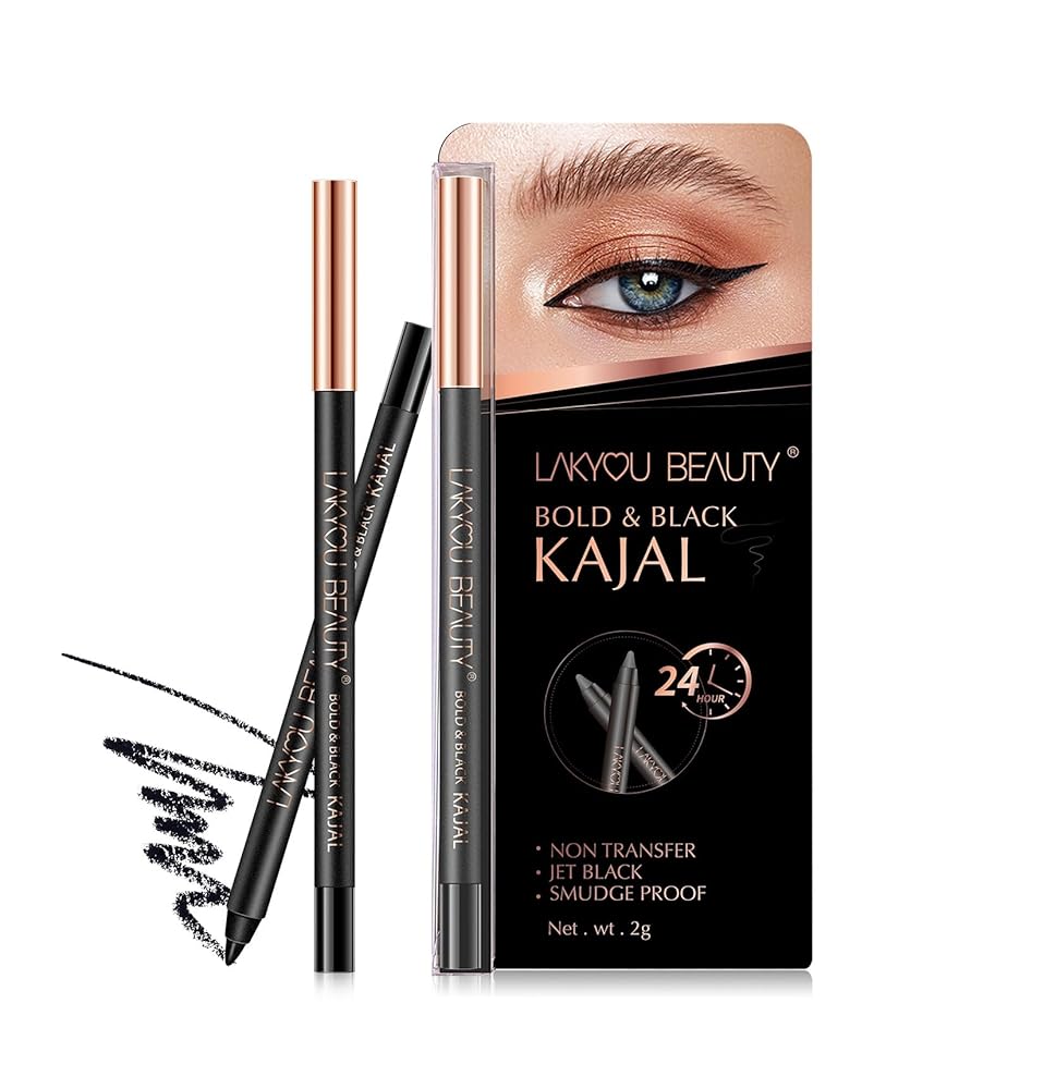 Lakyou Beauty Bold And Black Kajal pencil | 24Hrs Stay | Non Transfer | Jet Black | Smudge Proof | 2g