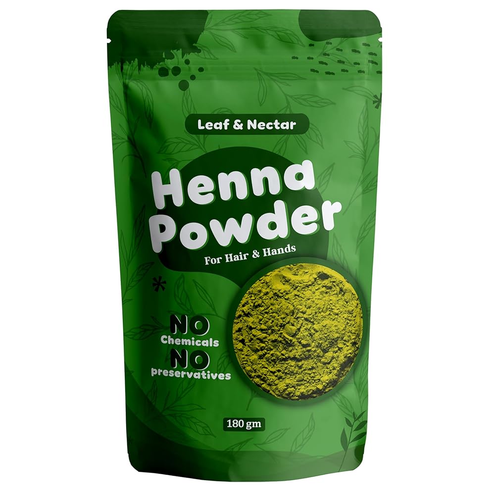 Leaf & Nectar Natural Henna Powder for Hair Color & Growth | 100% Pure & Organic Mehendi for Healthy, Shiny Hair (180g)