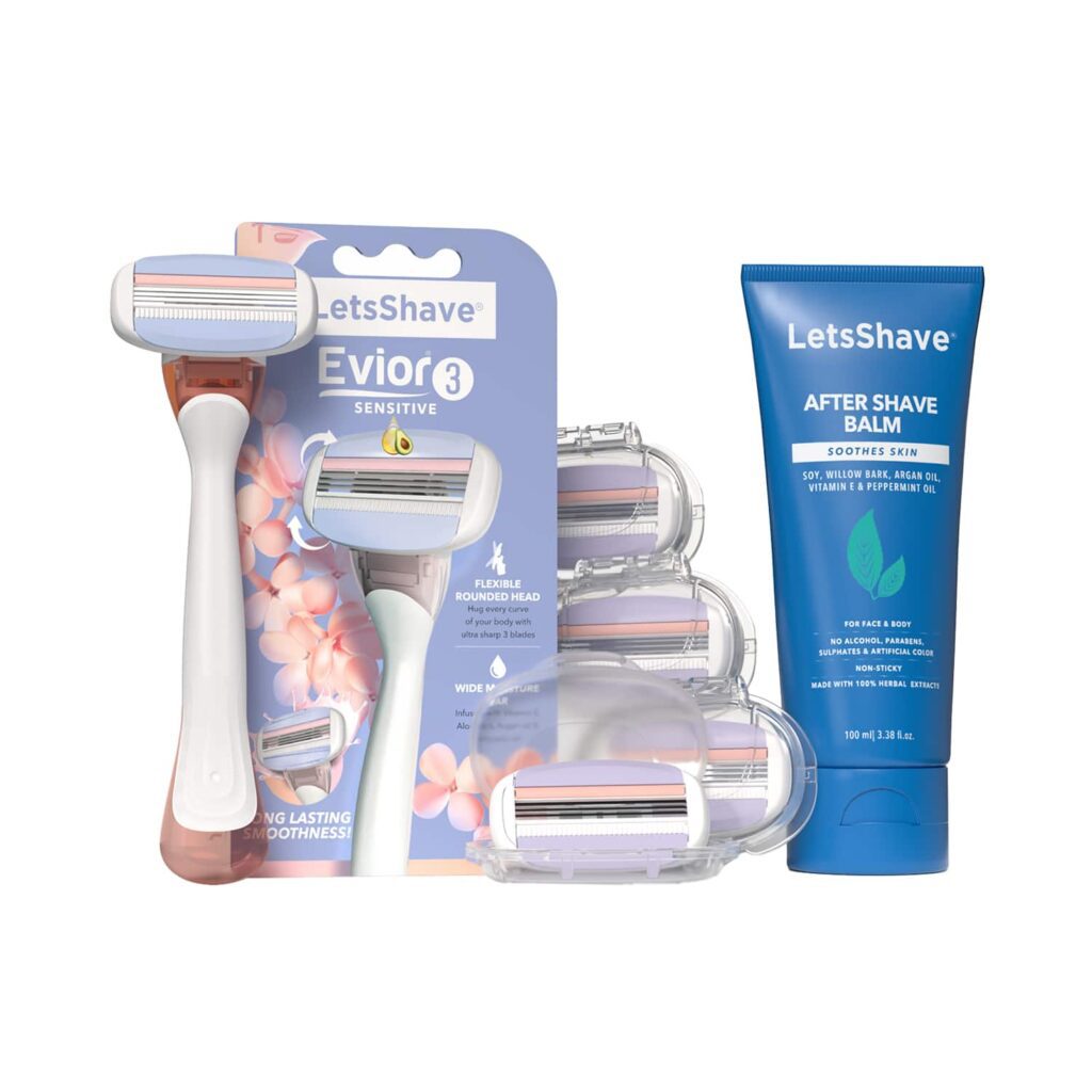 LetsShave Evior 3 Shaving Kit Razor Evior 3 Blades & After Shave Balm for Women (6 pcs) - LetsShave