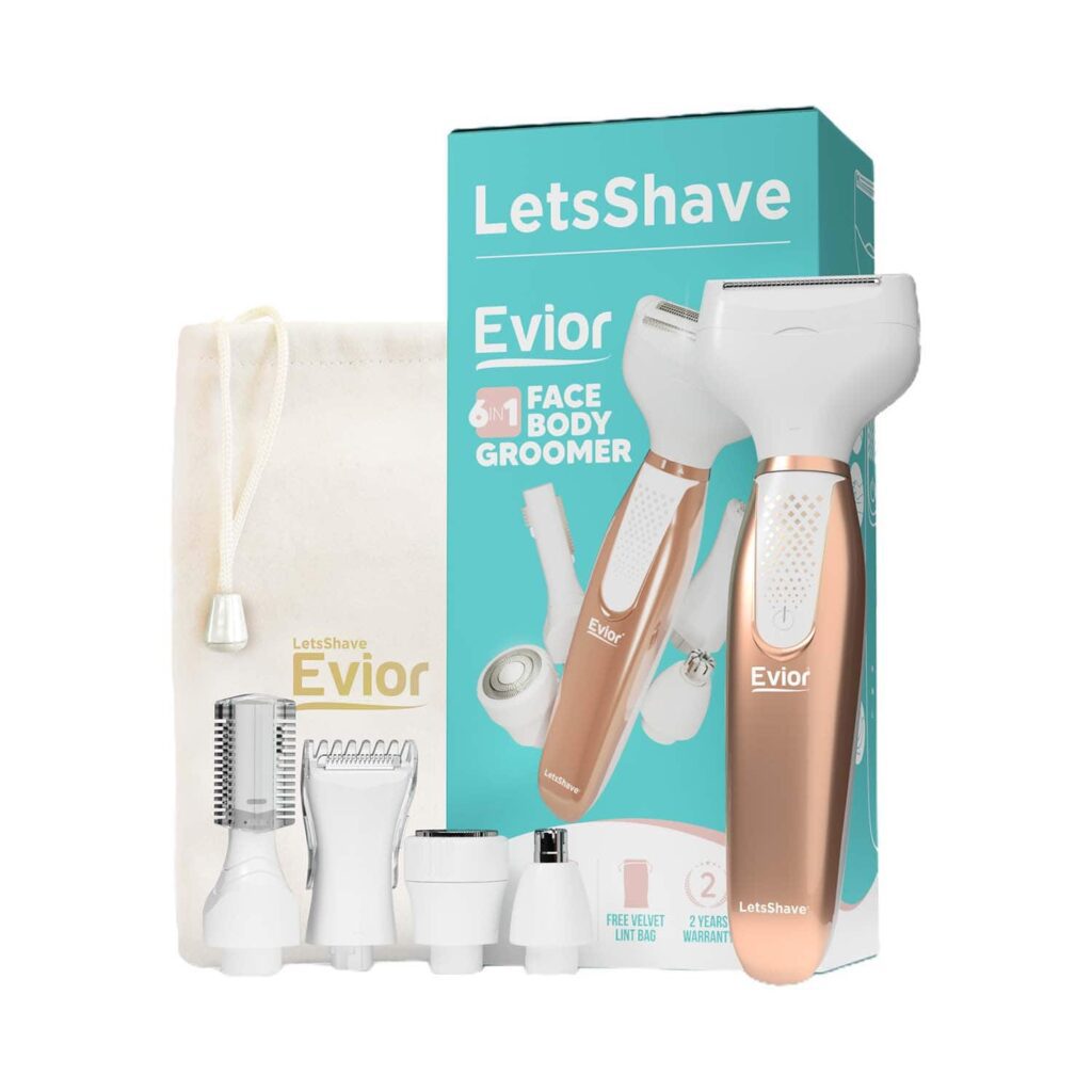 LetsShave Evior 6-In-1 Face And Body Trimmer Set - Gold, White - LetsShave