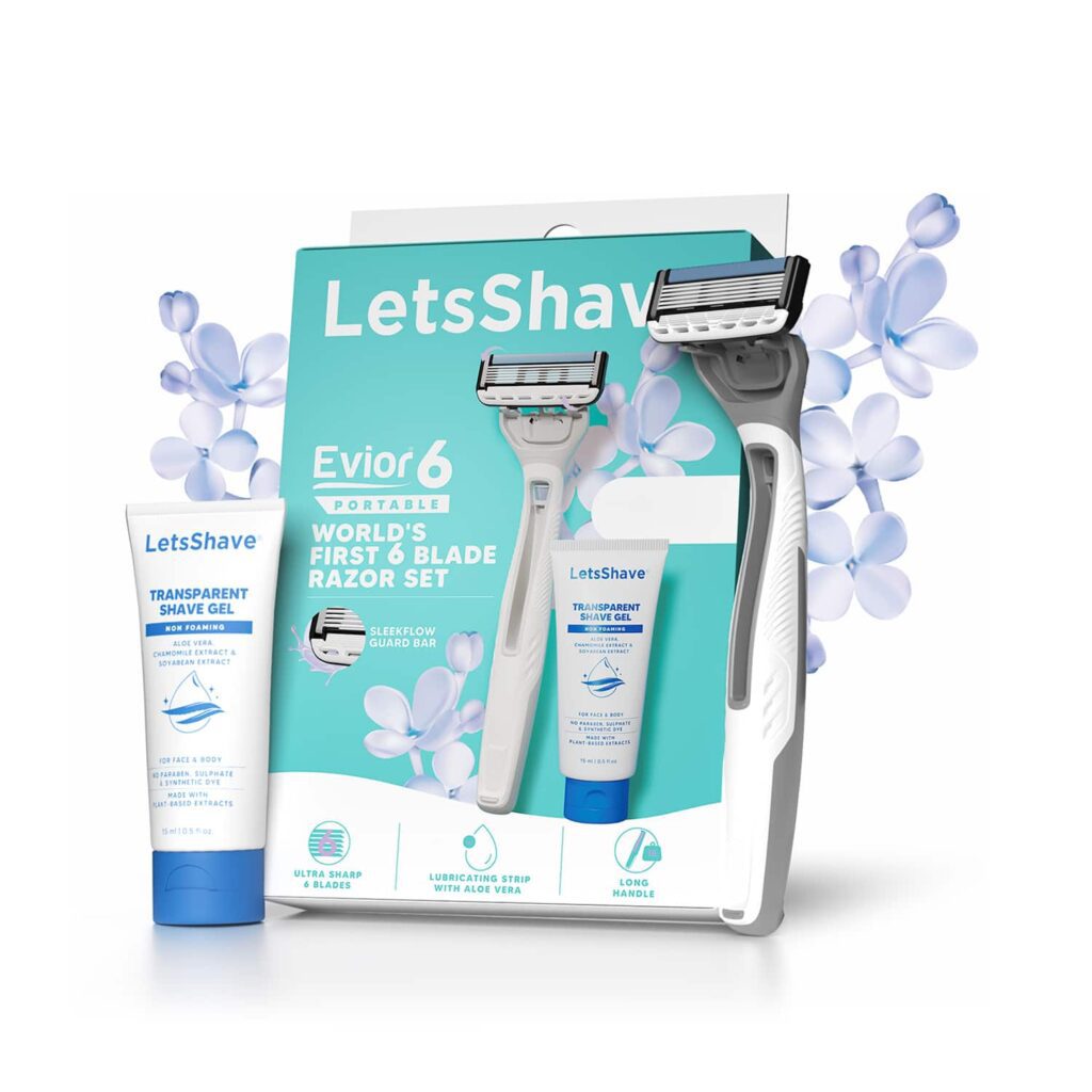 LetsShave Evior 6 Portable Razor and Transparent Shave Gel (2 pcs) - LetsShave