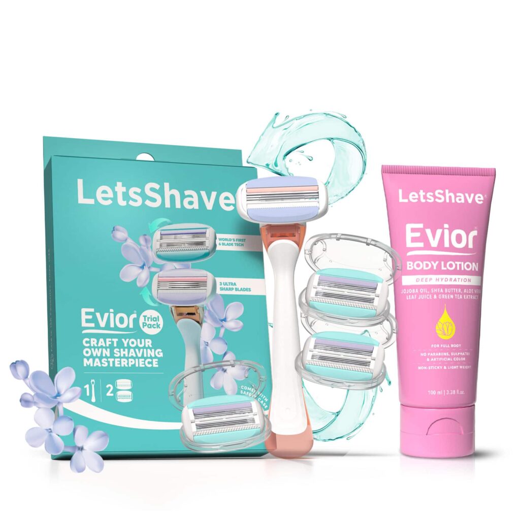 LetsShave Evior 6 Shaving Razor + Shaving Razor Blade 4Pcs + Whipped Shave Cream 100 ml for Women - LetsShave