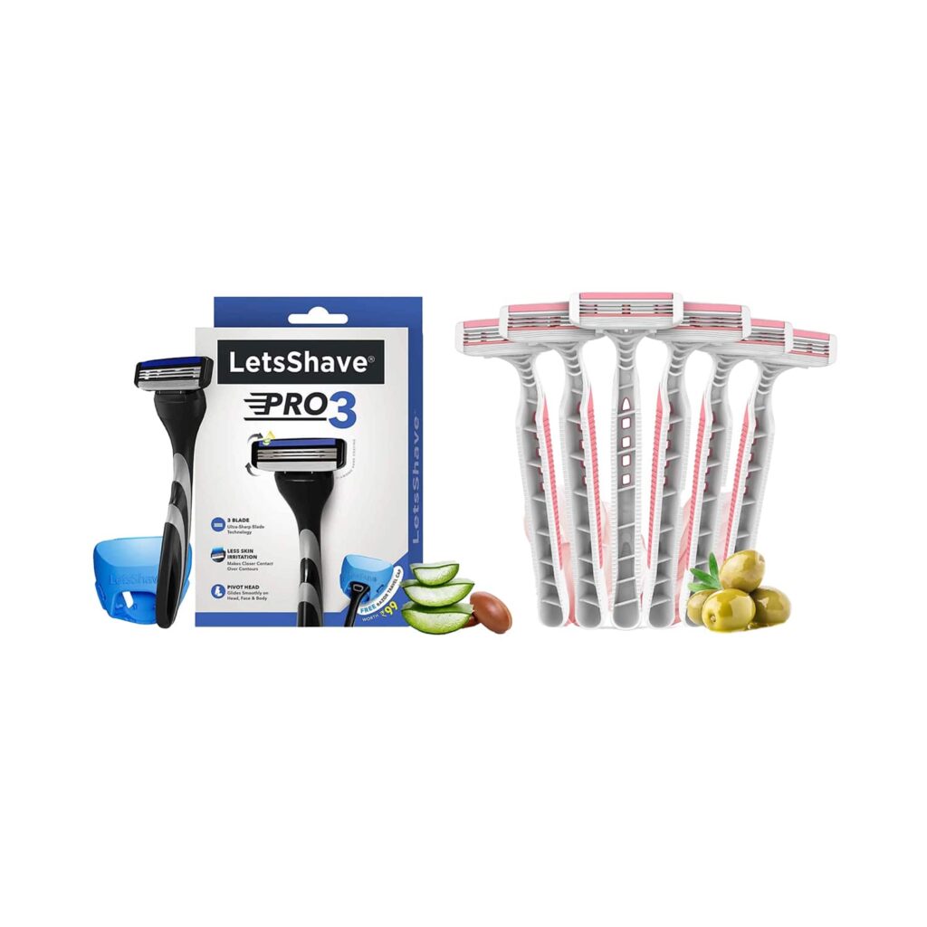 LetsShave Pro 3 Shaving Razor For Men & Evior 3 Plus Disposable Razor For Women (Pack Of 6) Combo - LetsShave