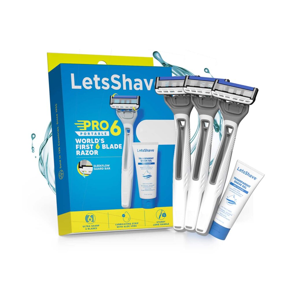LetsShave Pro 6 Portable Razor and Transparent Shave Gel (4 pcs) - LetsShave