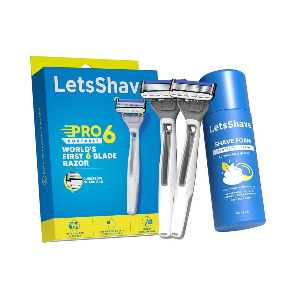 LetsShave Pro 6 Portable Trial Kit Razor for Men with Shave Foam (2 pcs) - LetsShave