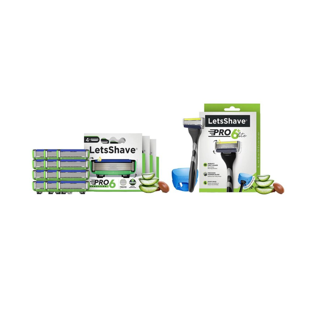 LetsShave Pro 6 Sensitive Razor Blades & 6 + Shaving Razor Men Combo - LetsShave