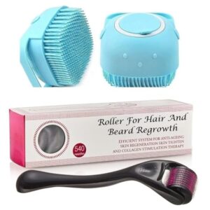 LIMTAS Roller for Hair & Beard Regrowth - 540 Micro 0.5mm With Bath Brush, Titanium Alloy Needles - Reduces Hair Fall & Stimulates Follicles, Safe & Effective for Skin Care -...