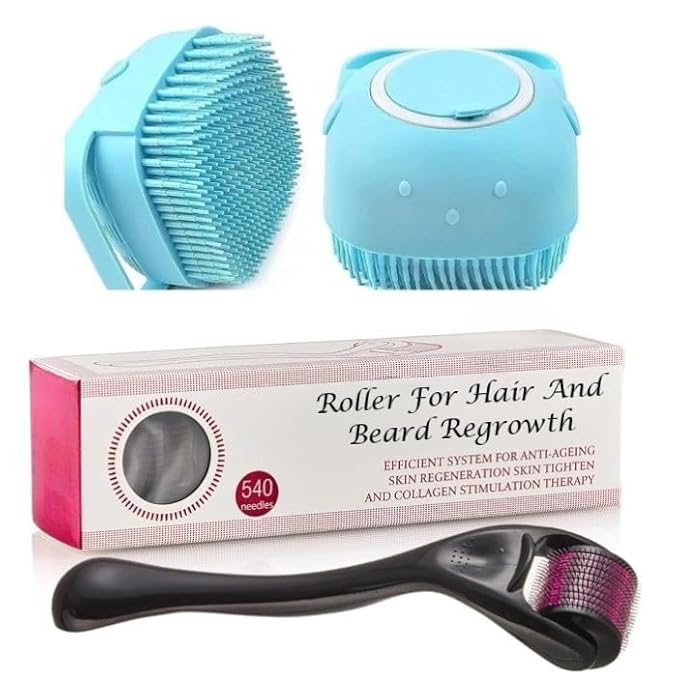 LIMTAS Roller for Hair & Beard Regrowth - 540 Micro 0.5mm With Bath Brush, Titanium Alloy Needles - Reduces Hair Fall & Stimulates Follicles, Safe & Effective for Skin Care -...