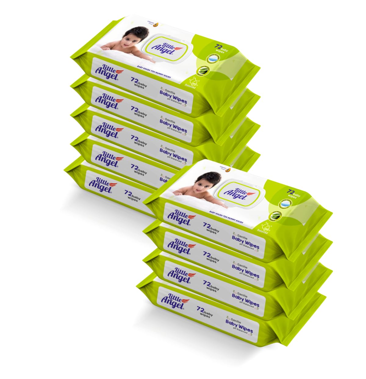 Little Angel Super Soft Cleansing Baby Wipes Lid Pack, 648 Count, Enriched with Aloe vera & Vitamin E, pH balanced, Dermatologically Tested & Alcohol-free, Pack of 9,72 count/pack