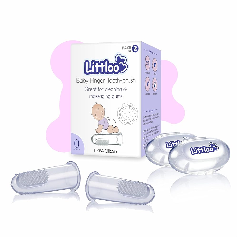 LITTLOO Silicone Baby Finger Manual Toothbrush, Great For Massaging & Cleaning Gums, Bpa-Free, Use Soft Brush For Kids & New Born Baby, Kids Finger Toothbrushes Pack Of 2 (Clear)