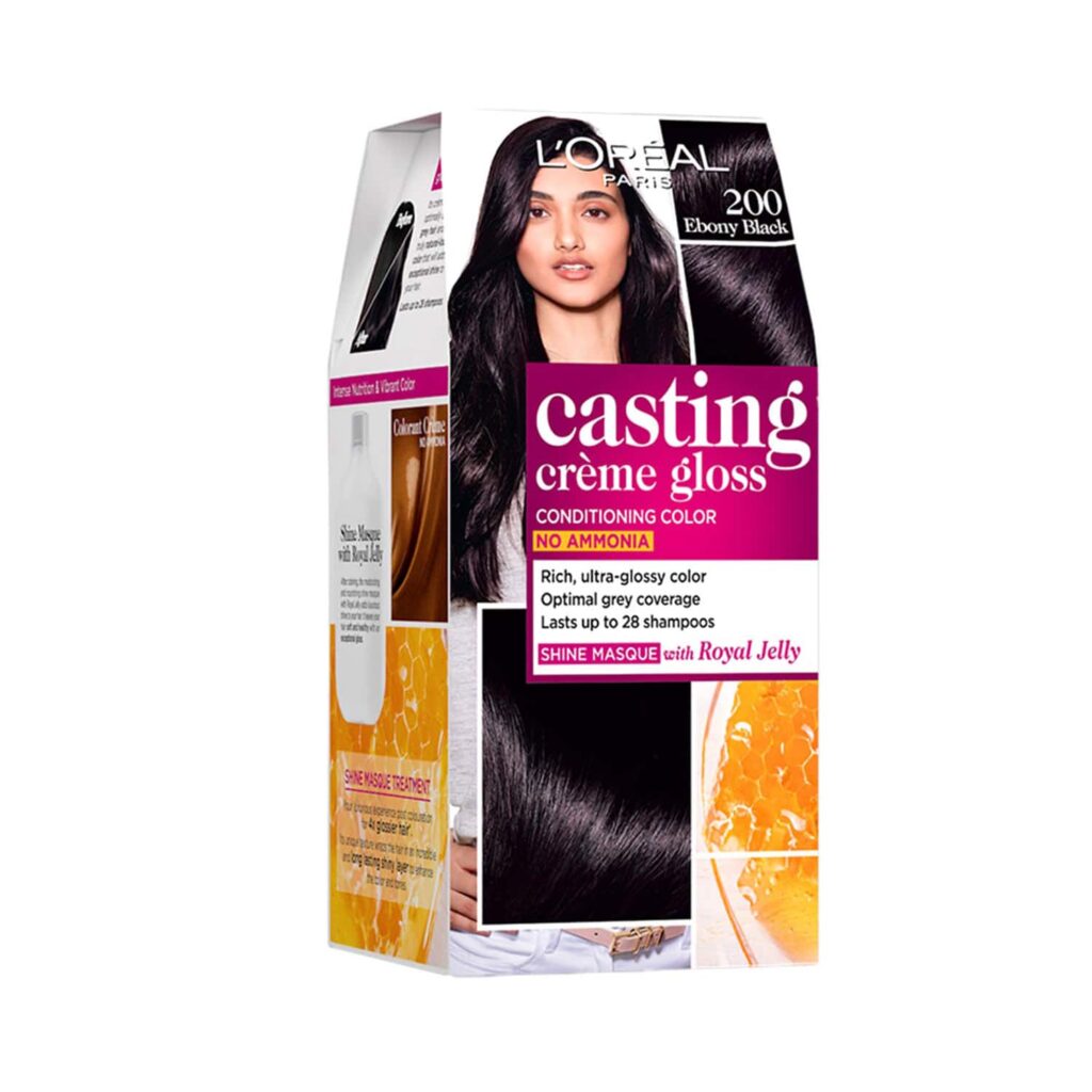 L'Oreal Paris Casting Creme Gloss Hair Color - 200 Ebony Black (87.5g+72ml) - L'Oreal Paris