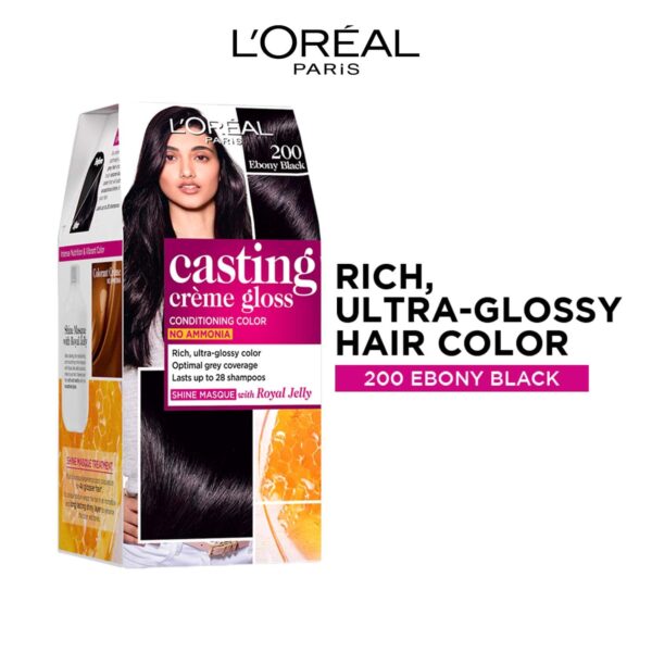 L'Oreal Paris Casting Creme Gloss Hair Color - 200 Ebony Black (87.5g+72ml) - L'Oreal Paris