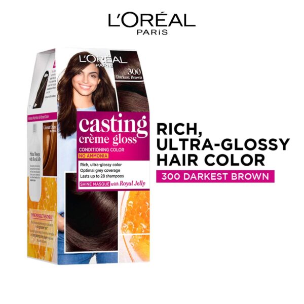 L'Oreal Paris Casting Creme Gloss Hair Color, 300 Darkest Brown, 87.5g+72ml - L'Oreal Paris
