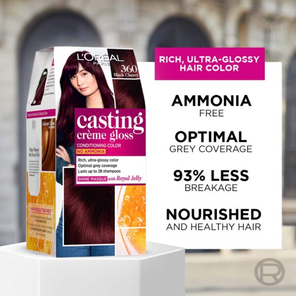 L'Oreal Paris Casting Creme Gloss Hair Color, 360 Black Cherry, 87.5g+72ml - L'Oreal Paris