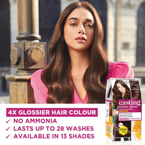 L'Oreal Paris Casting Creme Gloss Hair Color, 415 Iced Chocolate, 87.5g+72ml - L'Oreal Paris