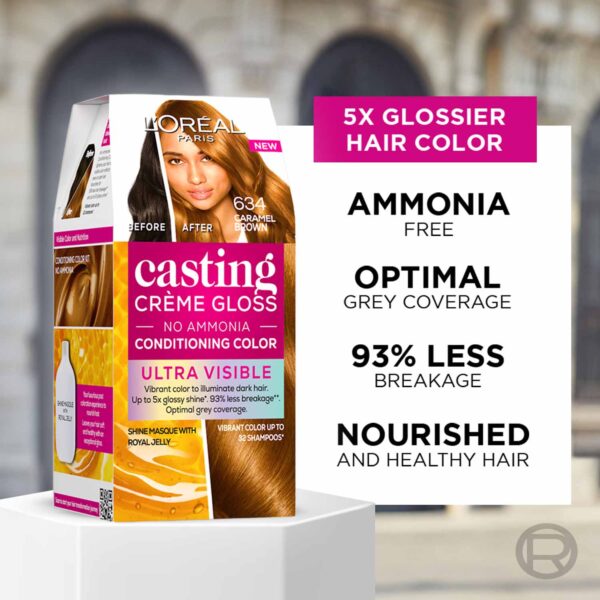L'Oreal Paris Casting Creme Gloss Ultra Visible Hair Color - Caramel Brown 634 (100g + 60ml) - L'Oreal Paris