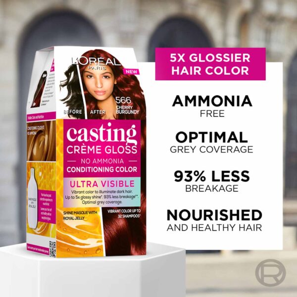 L'Oreal Paris Casting Creme Gloss Ultra Visible Hair Color - Cherry Burgundy 566 (100g + 60ml) - L'Oreal Paris