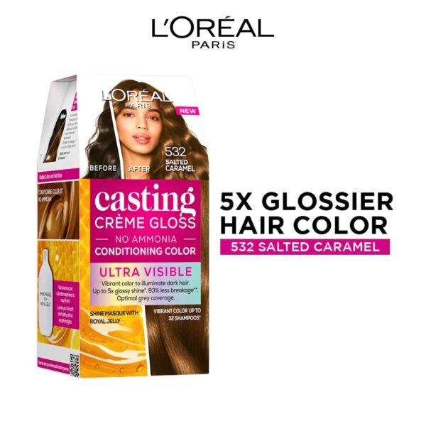 L'Oreal Paris Casting Creme Gloss Ultra Visible Hair Color - Salted Caramel 532 (100g + 60ml) - L'Oreal Paris