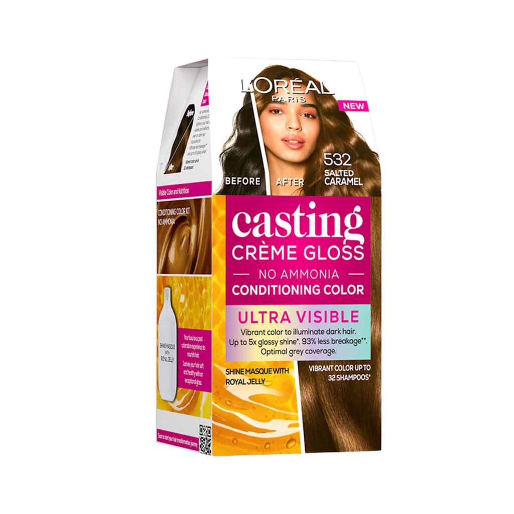 L'Oreal Paris Casting Creme Gloss Ultra Visible Hair Color - Salted Caramel 532 (100g + 60ml) - L'Oreal Paris