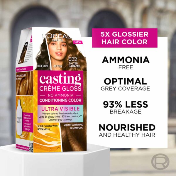 L'Oreal Paris Casting Creme Gloss Ultra Visible Hair Color - Salted Caramel 532 (100g + 60ml) - L'Oreal Paris