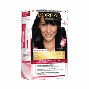 L'Oreal Paris Excellence Creme Hair Color, 1 Black, 72ml+100g - L'Oreal Paris