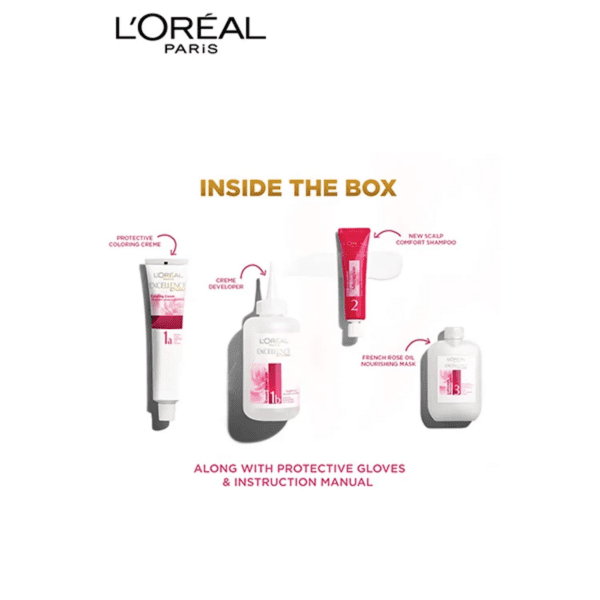 L'Oreal Paris Excellence Creme Hair Color, 1 Black, 72ml+100g - L'Oreal Paris