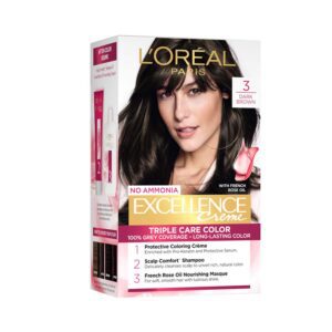 L'Oreal Paris Excellence Creme Hair Color, 3 Dark Brown/Natural Darkest Brown, 72ml+100g - L'Oreal Paris