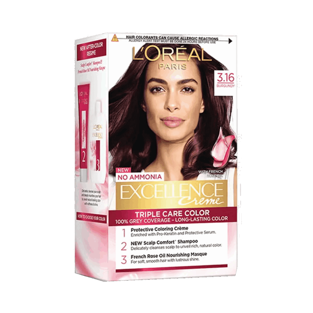 L'Oreal Paris Excellence Creme Hair Color, 3.16 Burgundy, 72ml+100g - L'Oreal Paris