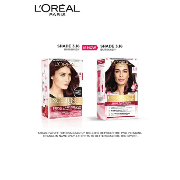 L'Oreal Paris Excellence Creme Hair Color, 3.16 Burgundy, 72ml+100g - L'Oreal Paris