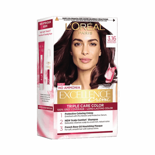 L'Oreal Paris Excellence Creme Hair Color, 3.16 Burgundy, 72ml+100g - L'Oreal Paris