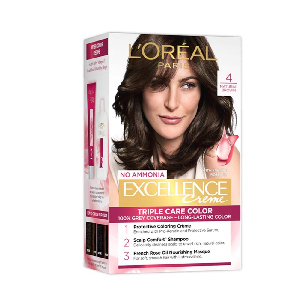 L'Oreal Paris Excellence Creme Hair Color, 4 Natural Brown -72ml+100g - L'Oreal Paris