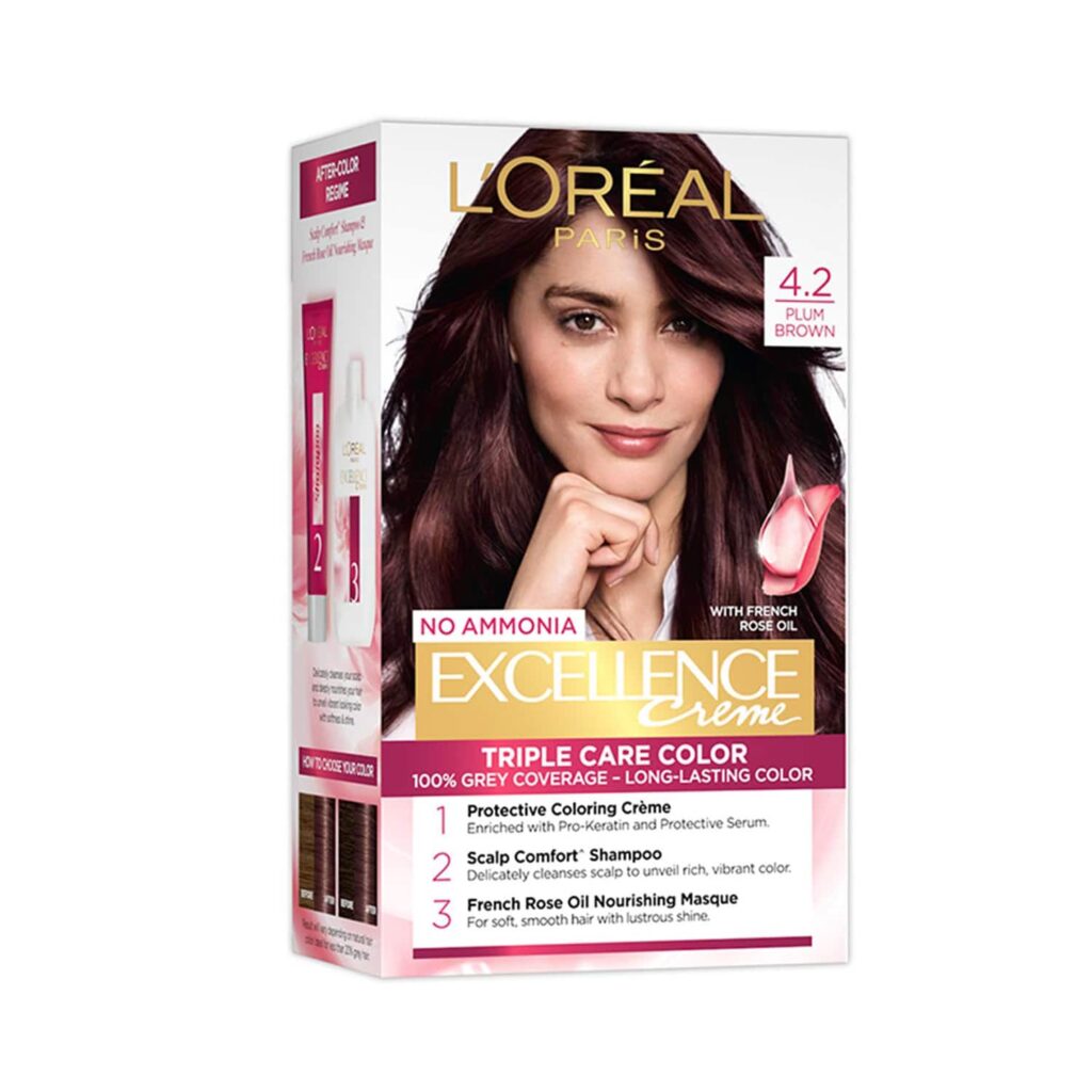 L'Oreal Paris Excellence Creme Hair Color, 4.2 Plum Brown, 72ml+100g - L'Oreal Paris