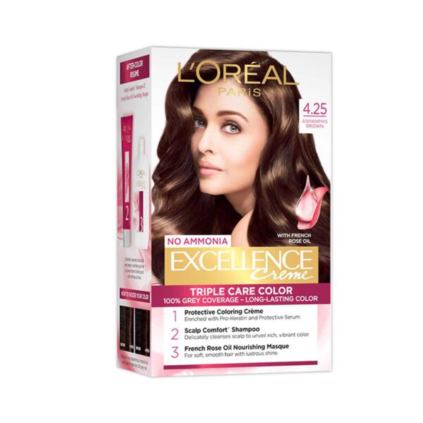 L'Oreal Paris Excellence Creme Hair Color, 4.25 Aishwarya's Brown, 72ml+100g - L'Oreal Paris