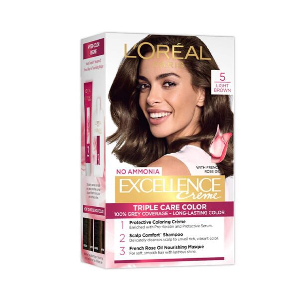L'Oreal Paris Excellence Creme Hair Color - 5 Light Brown Natural Brown (72ml+100g) - L'Oreal Paris