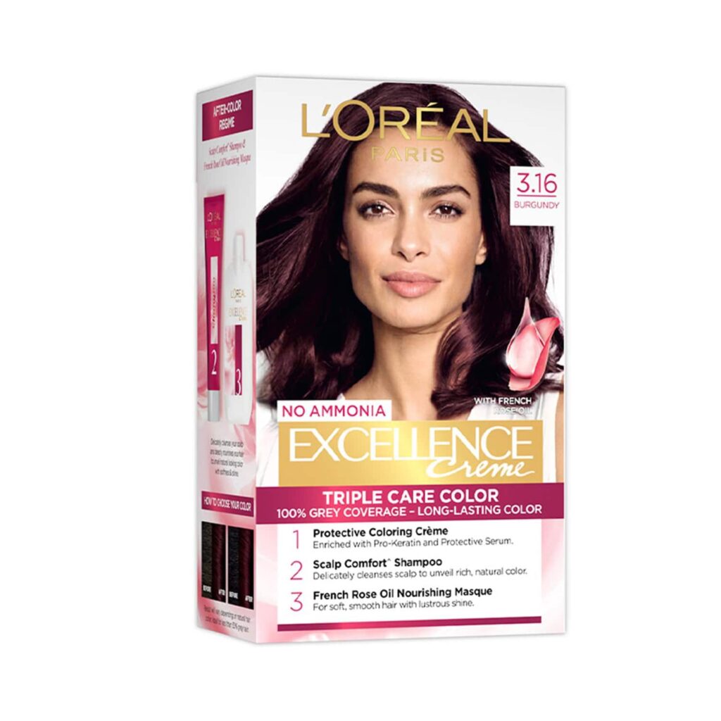 L'Oreal Paris Excellence Creme Triple Care Hair Color - 3.16 Burgundy (100g+72ml) - L'Oreal Paris